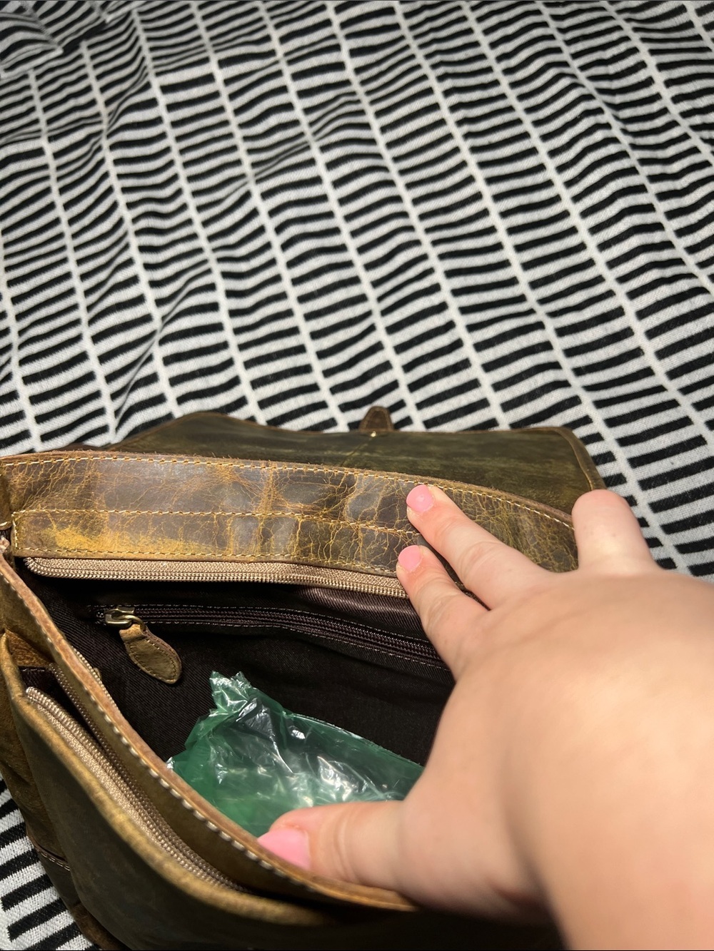 Myra Bag Distressed Brown Leather Messenger Bag with Brass Buckle - Picture 3 of 7